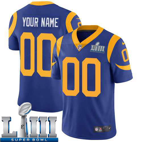 Custom Men Los Angeles Rams Royal Player Limited Vapor Untouchable 2019 Super Bowl LIII NFL Jerseys->women nfl jersey->Women Jersey